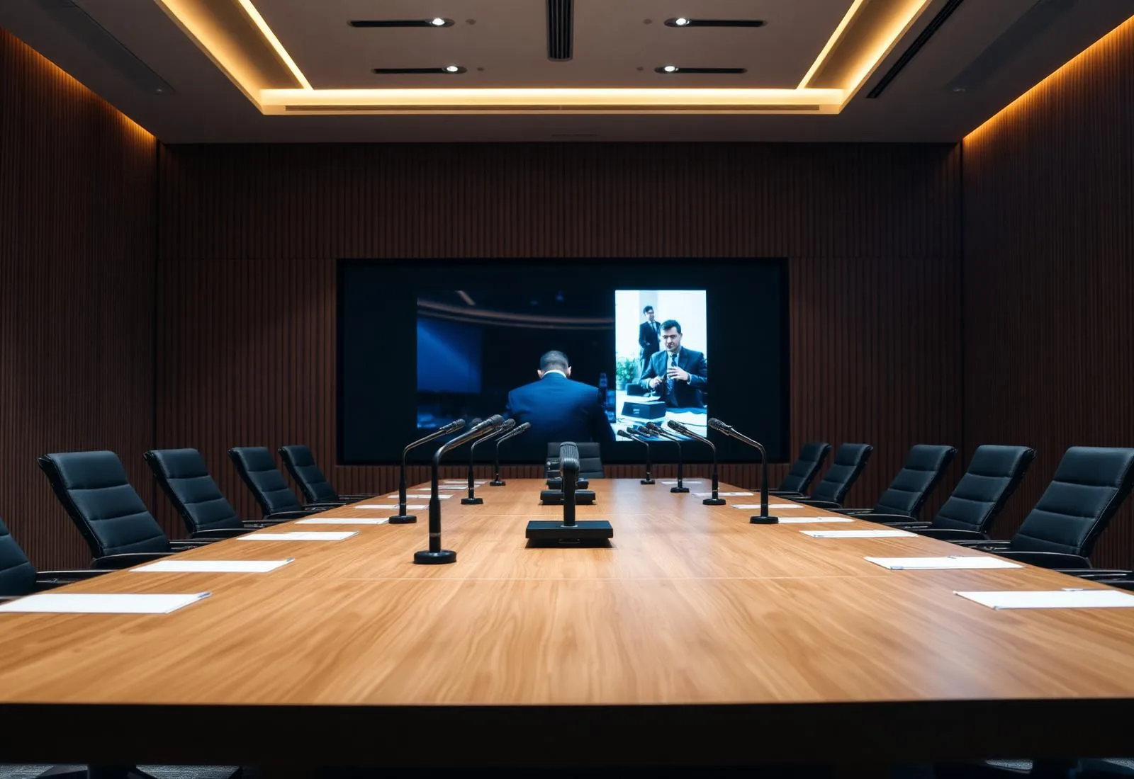 Boardroom with integrated audio-visual system